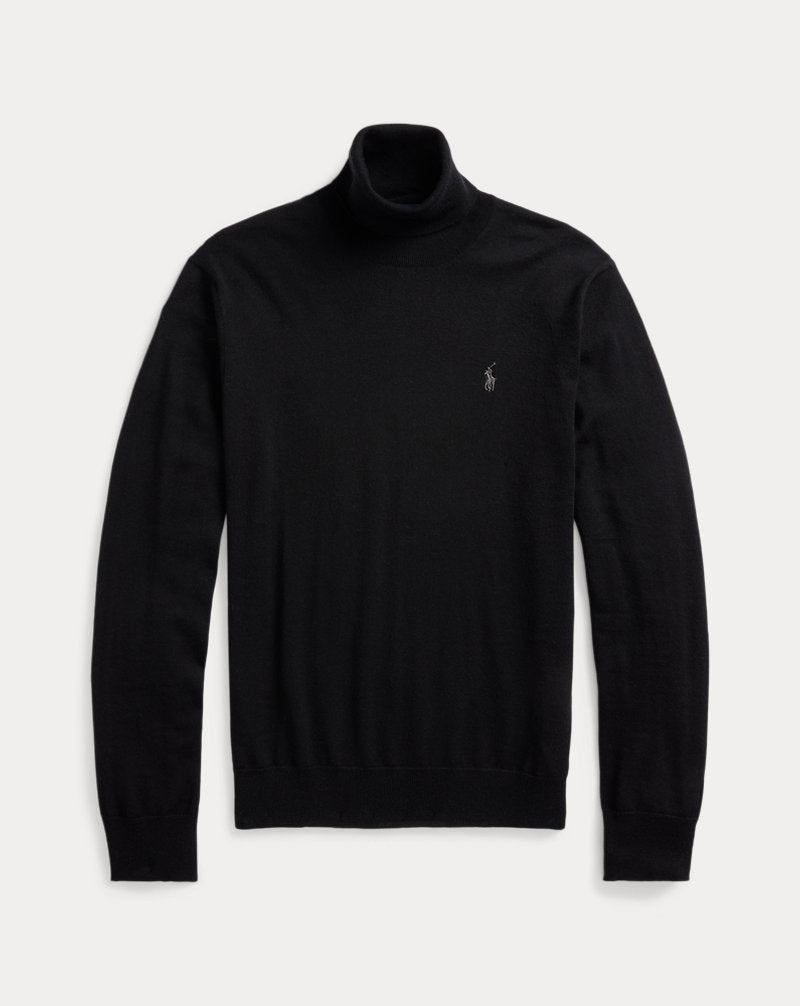 Washable Wool Roll Neck Jumper Polo Black