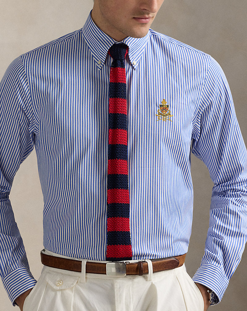 Custom Fit Crest Striped Poplin Shirt Blue/White