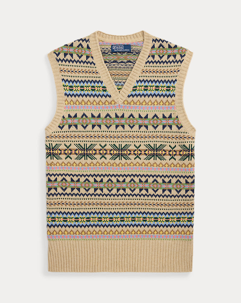 Fair Isle Sleeveless Jumper Tan Combo