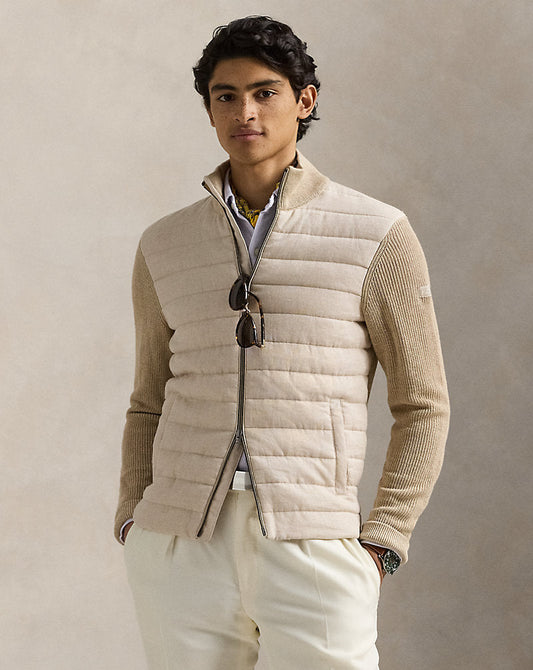 Hybrid Linen Full-Zip Jumper Tan Linen Combo