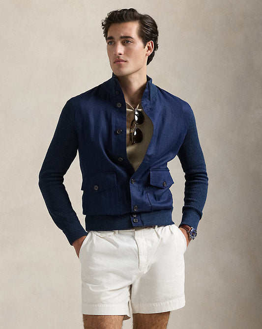 Hybrid Linen Cardigan Navy Linen Combo