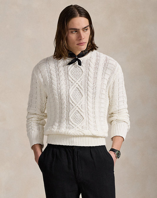 Aran-Knit Cotton Rollneck Jumper Deckwash White