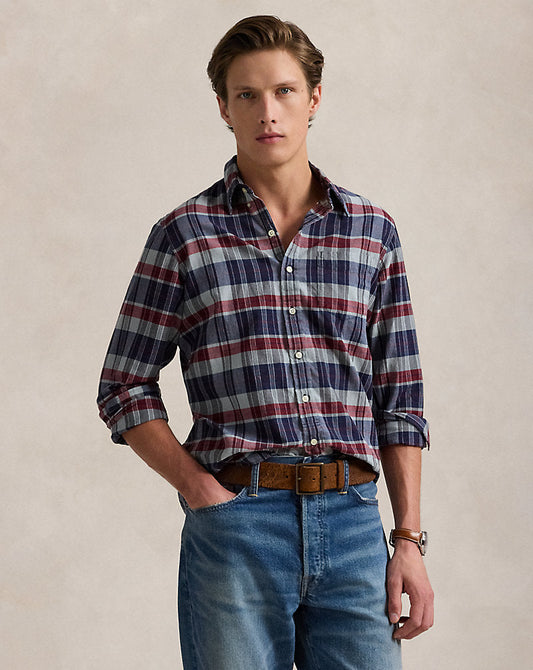 Classic Fit Indigo Madras Shirt Indigo/Red Multi