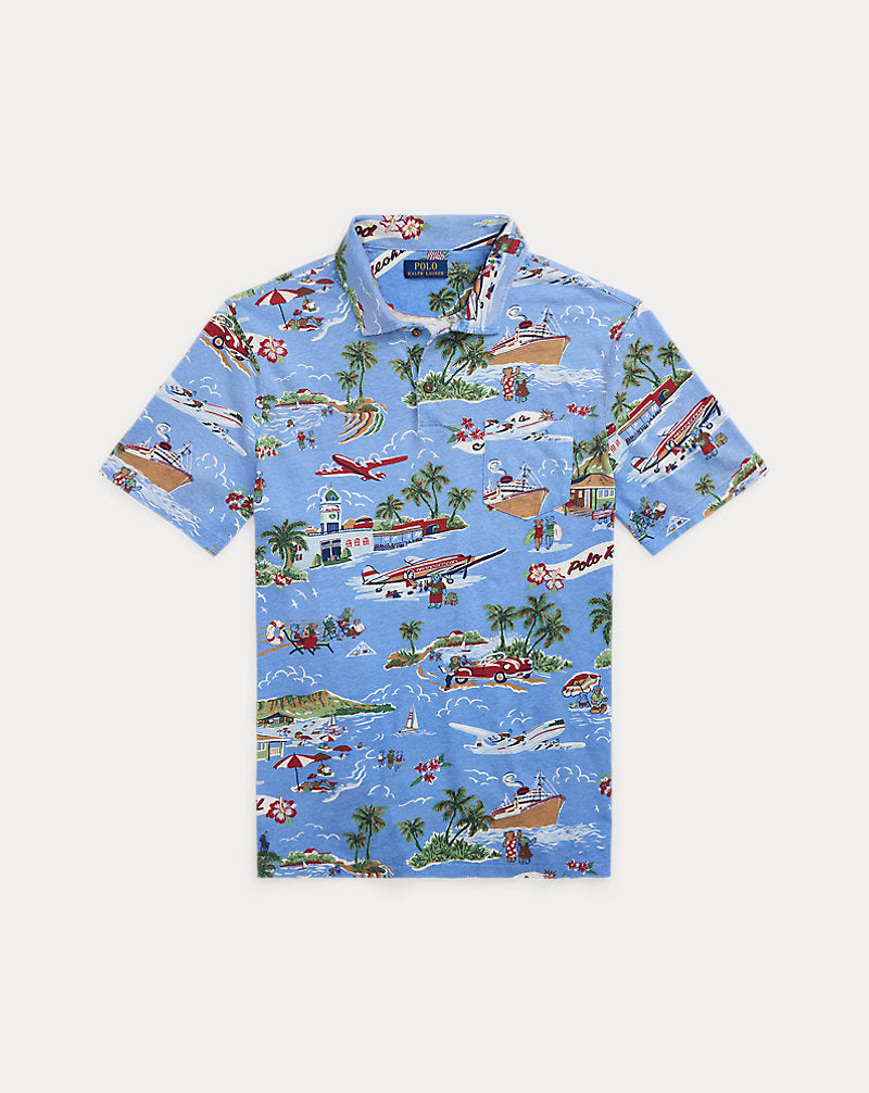 Standard Fit Bear Linen-Cotton Polo Holiday Bear Print