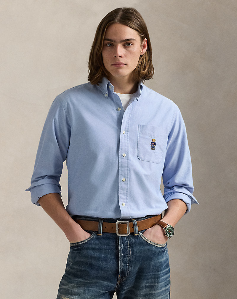 Custom Fit Polo Bear Oxford Shirt Bsr Blue