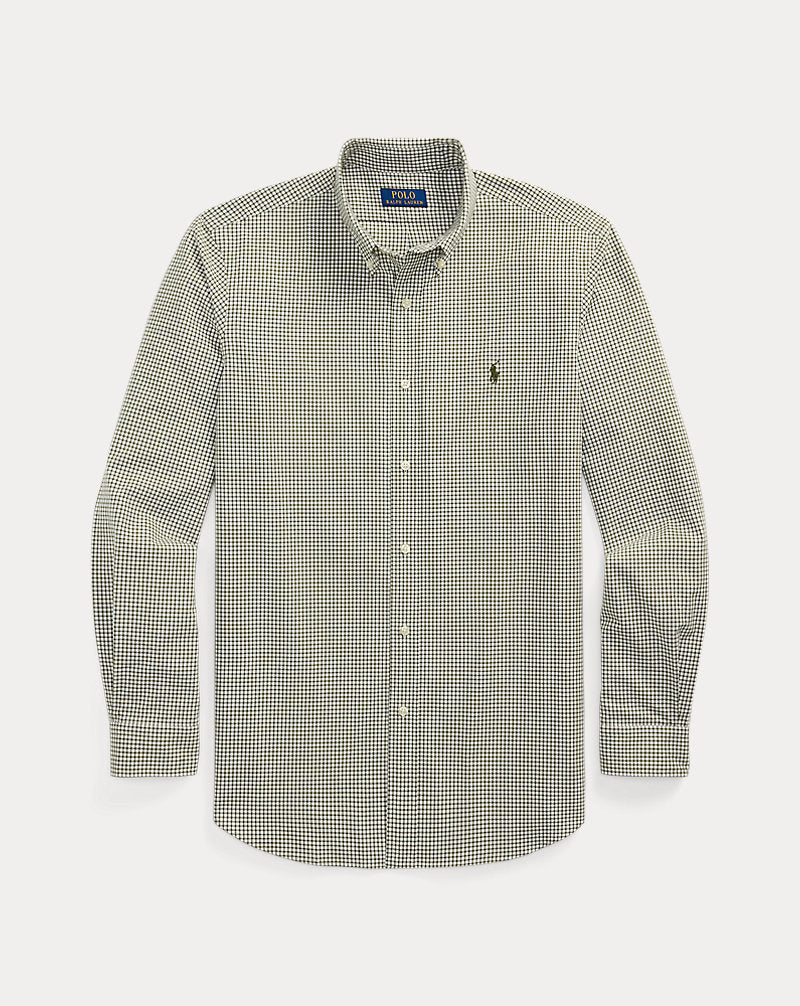 Custom Fit Checked Stretch Poplin Shirt White New Olive