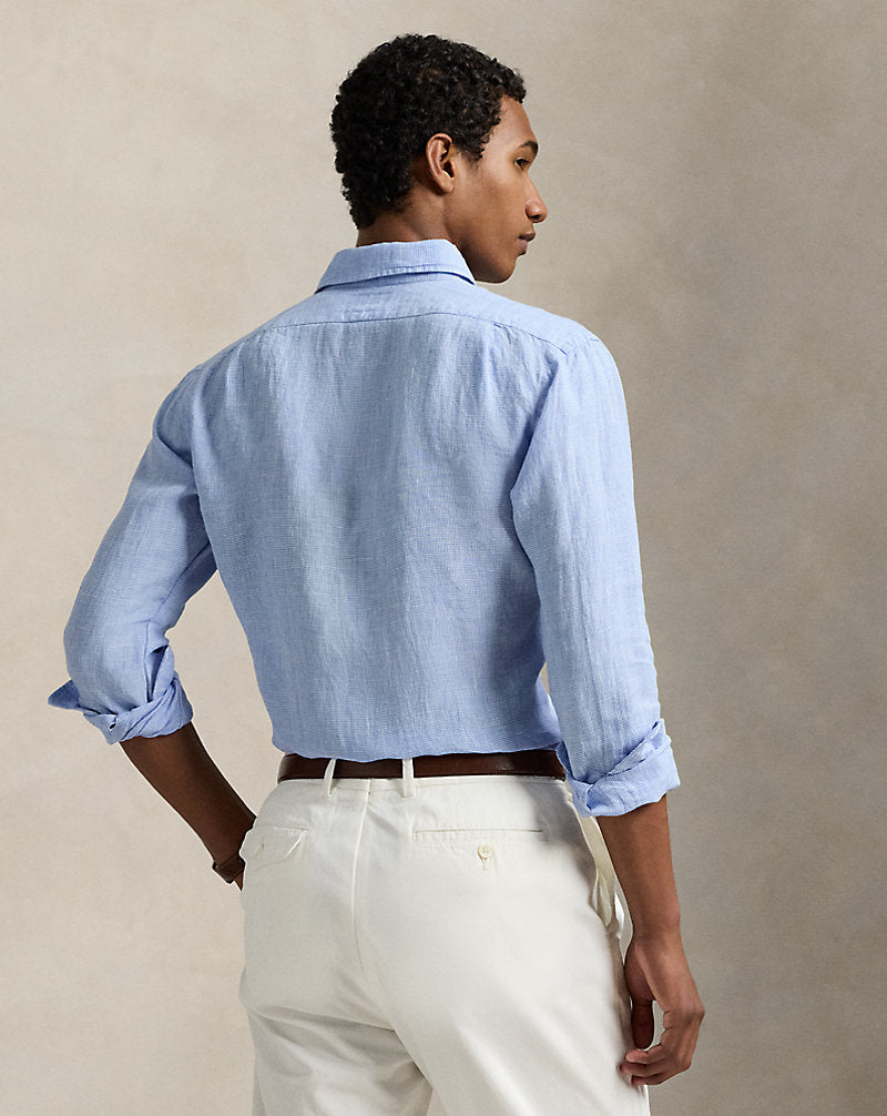 Custom Fit Linen Shirt Cabana Blue White