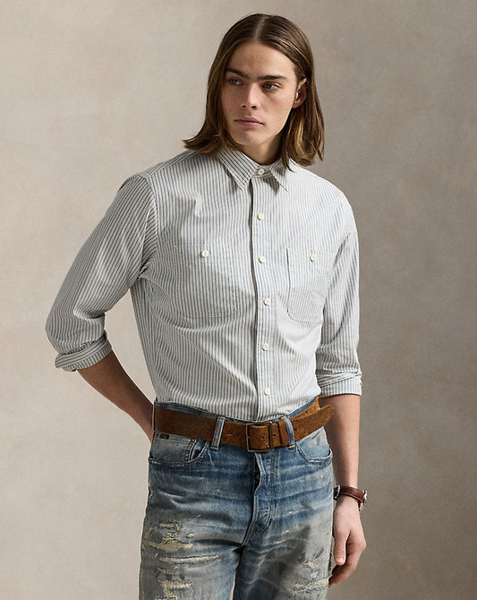 Classic Fit Striped Workshirt Cream Blue Multi