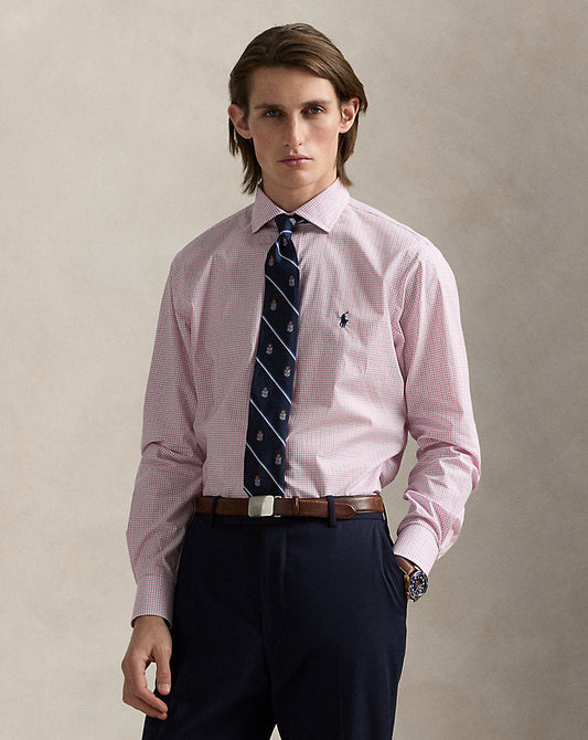 Custom Fit Checked Poplin Shirt White Belaire Pink