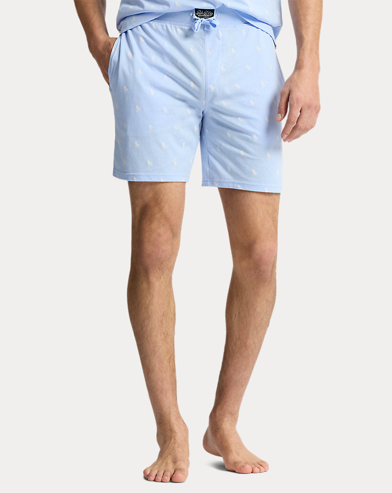 Slim Polo Pony Cotton Jersey Sleep Short Office Blue