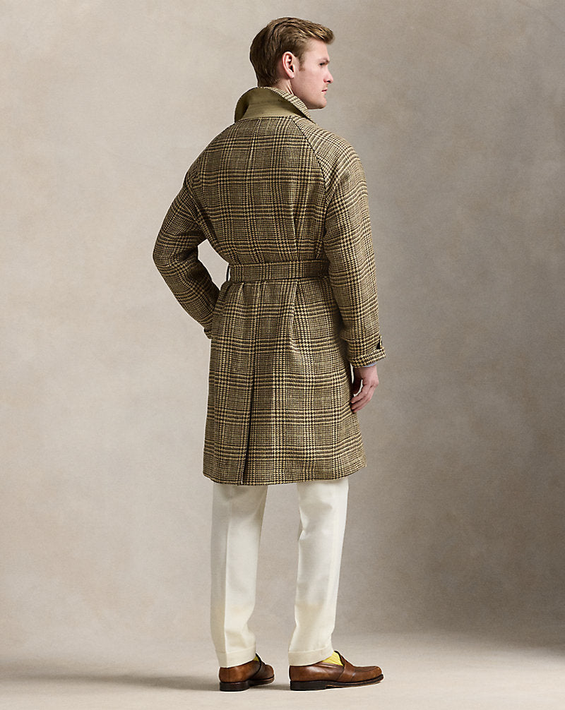 Reversible Tweed-Poplin Topcoat Tan/Brown And Green Deco