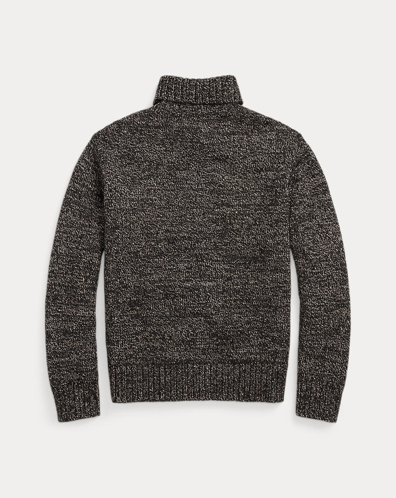 Marled Wool-Blend Roll Neck Jumper Black/Cream Marl
