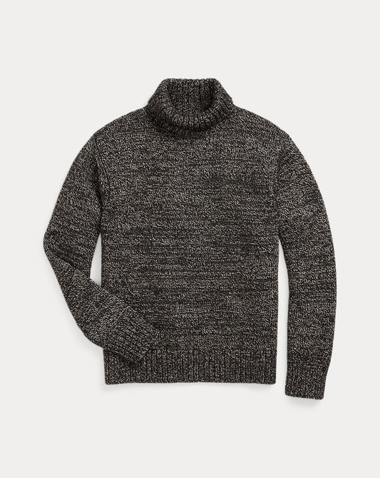 Marled Wool-Blend Roll Neck Jumper Black/Cream Marl