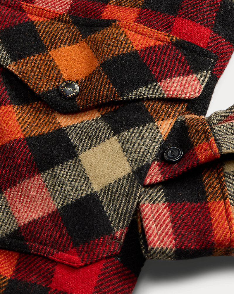 Checked Wool Overshirt Red/Orange Multi