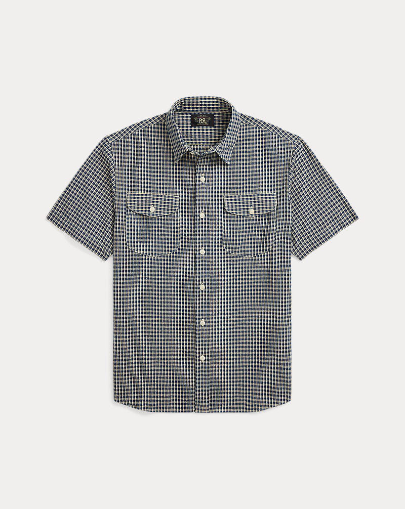 Indigo Checked Seersucker Workshirt Indigo Check