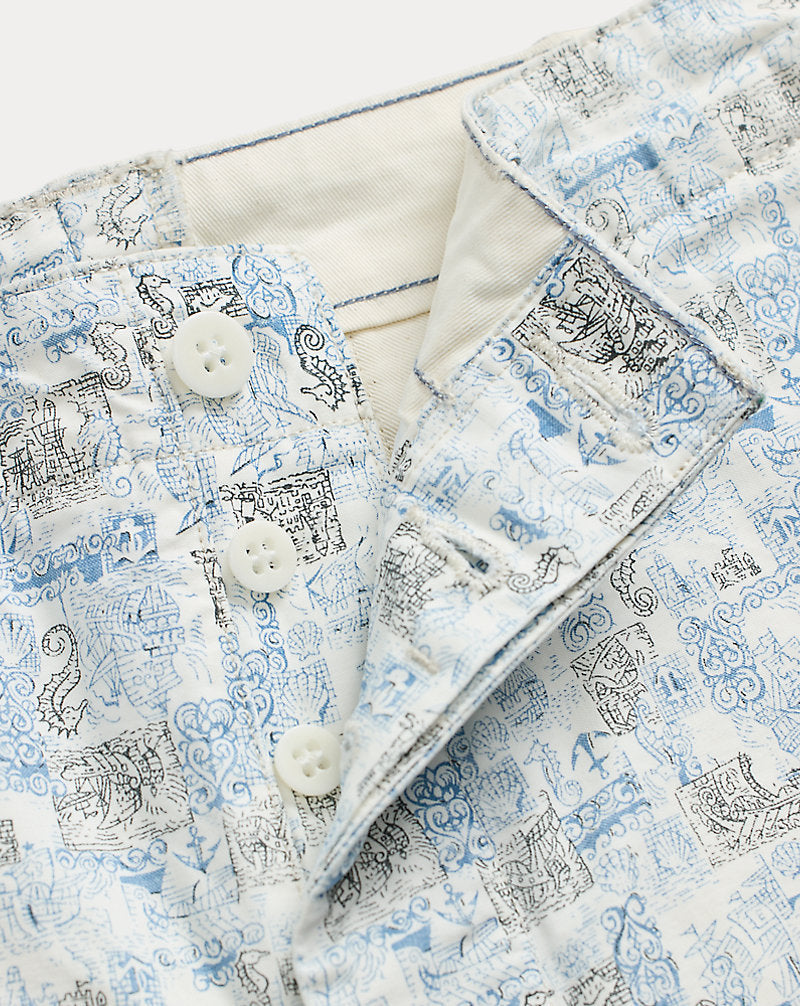 Nautical-Print Oxford Officer's Short Creme Multi