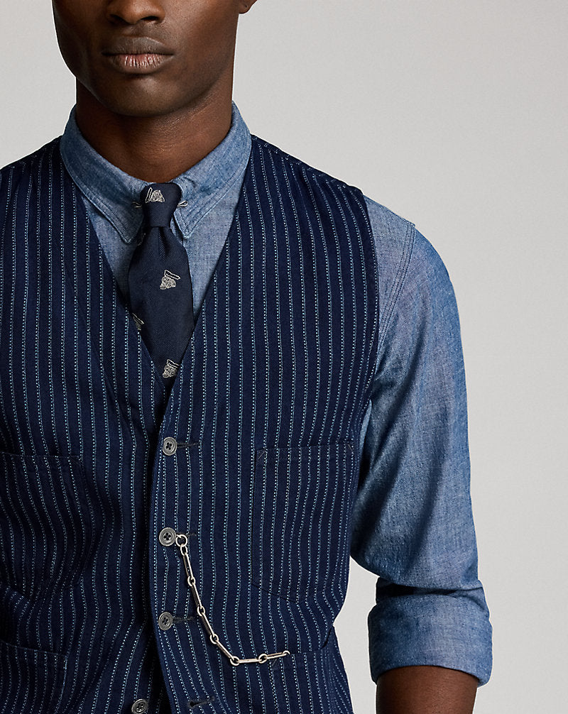 Indigo Twill Waistcoat Indigo/White