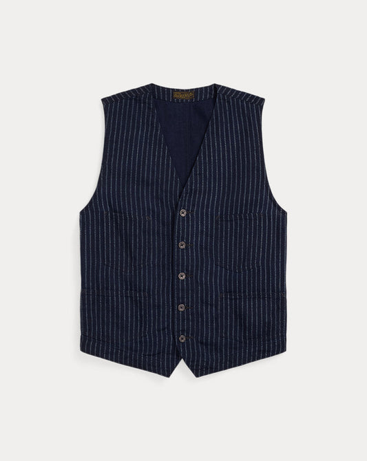 Indigo Twill Waistcoat Indigo/White