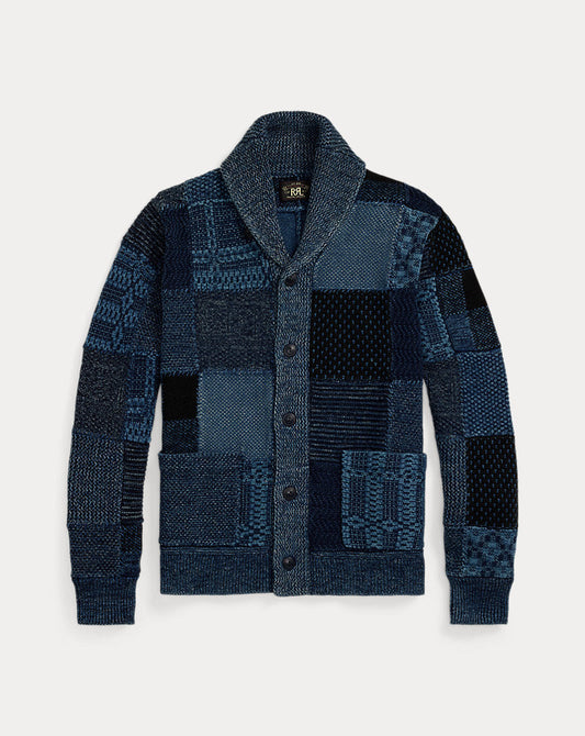 Indigo Patchwork Cotton-Linen Cardigan Indigo/Multi