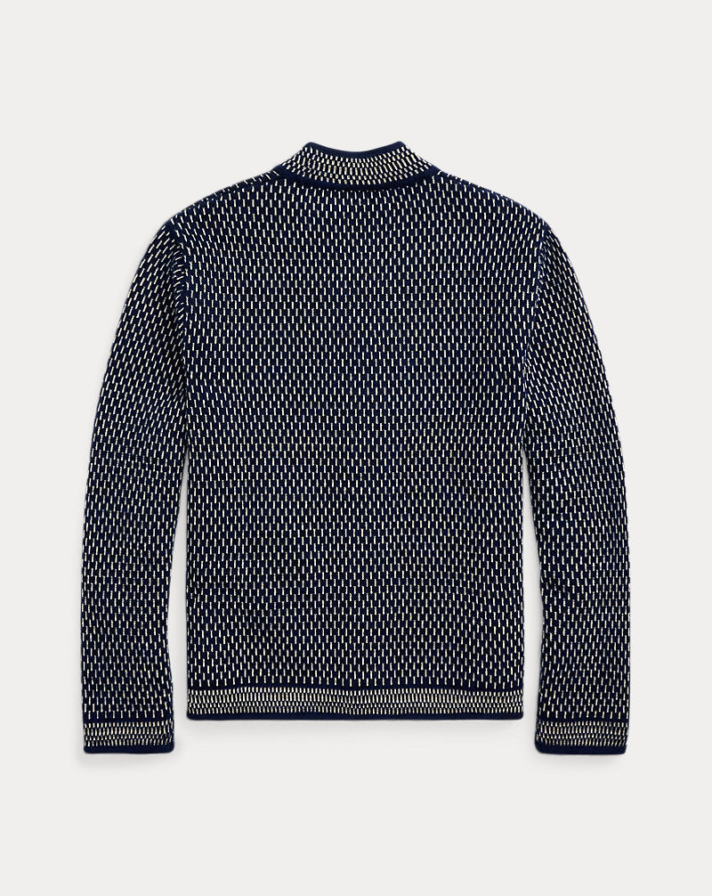 Indigo Cotton-Wool V-Neck Cardigan Navy/Cream