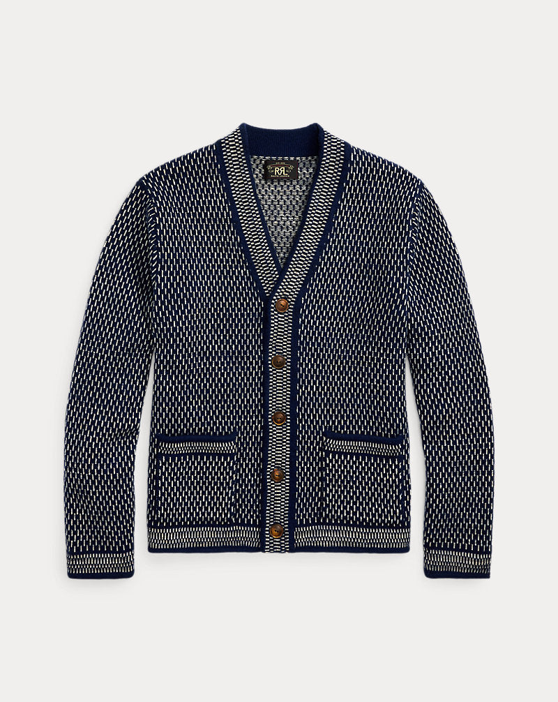 Indigo Cotton-Wool V-Neck Cardigan Navy/Cream
