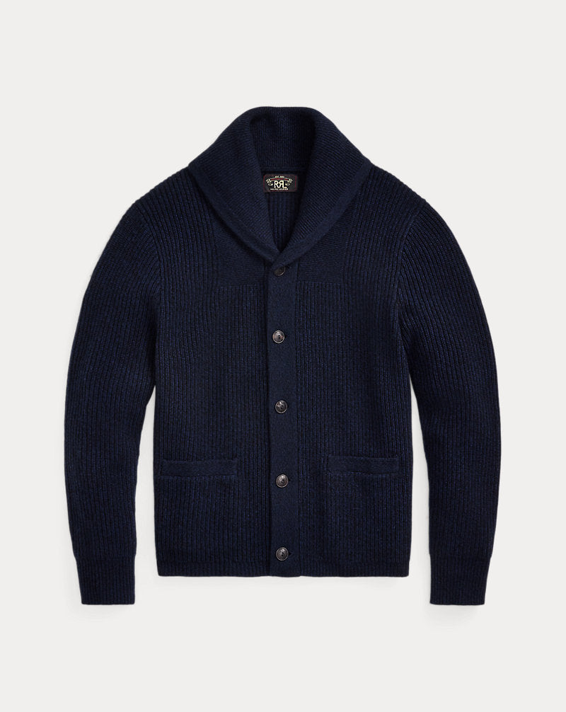 Cashmere Shawl-Collar Cardigan Navy Heather