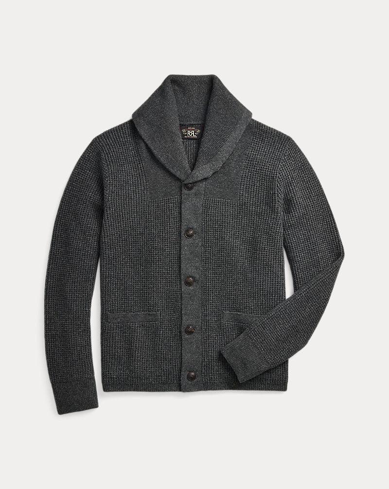 Waffle-Knit Cashmere Shawl Cardigan Dark Grey Heather