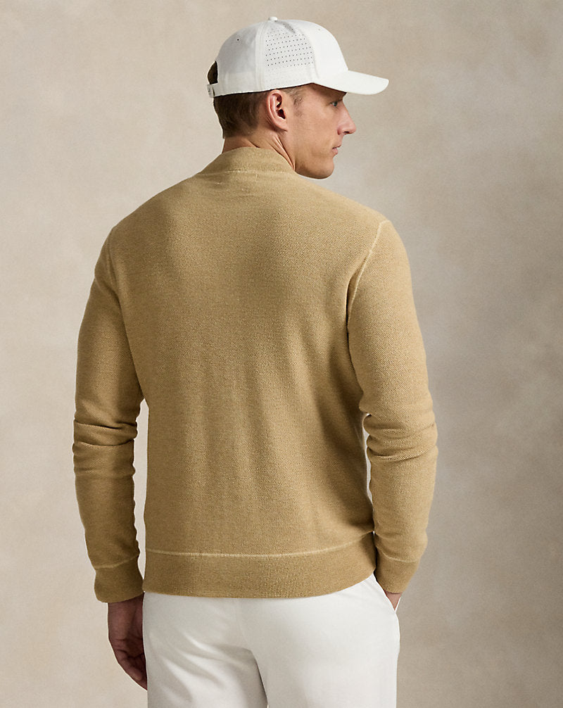 Mesh-Knit Cotton Full-Zip Jumper Camel Combo