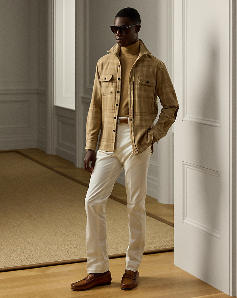 Plaid Wool-Blend Shirt Camel