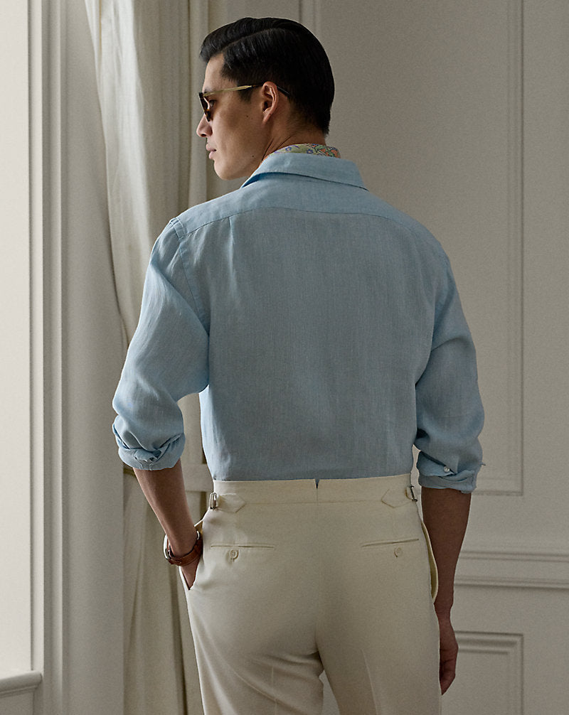 Basket-Weave Linen Shirt Chambray Blue