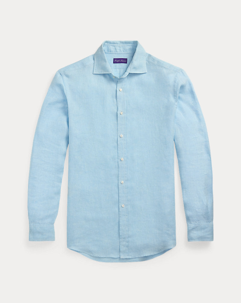Basket-Weave Linen Shirt Chambray Blue