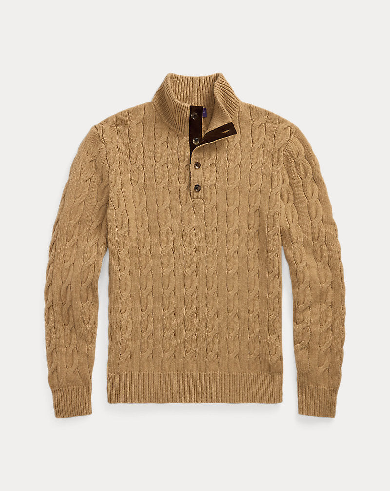 Cable-Knit Cashmere Mockneck Jumper Camel Melange
